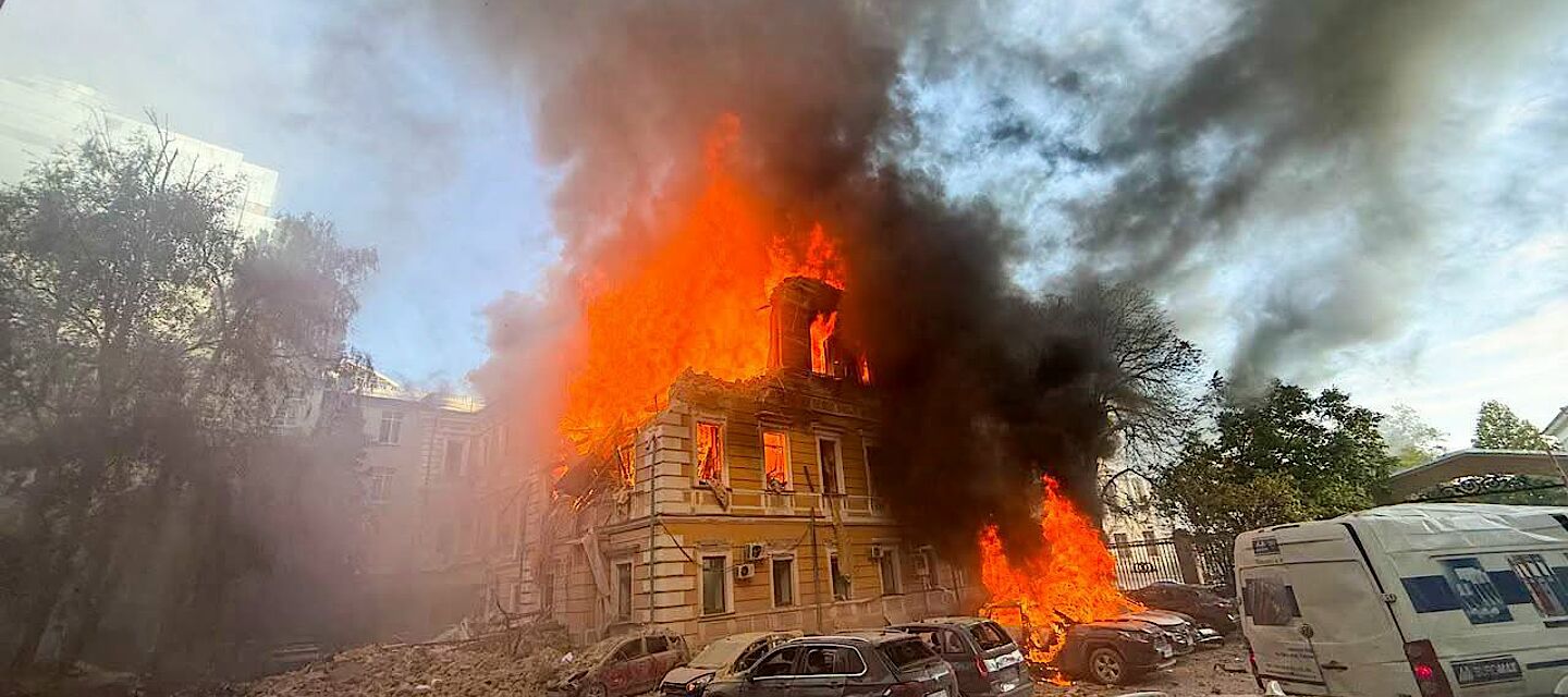 The building of the National Academy of Sciences of Ukraine (NASU) after the Russian drone strike, on 28 September 2026 © NASU.