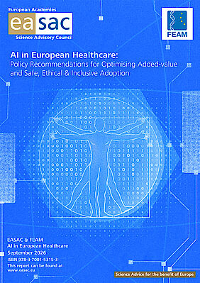 Cover of the EASAC-FEAM report , “AI in European Healthcare”